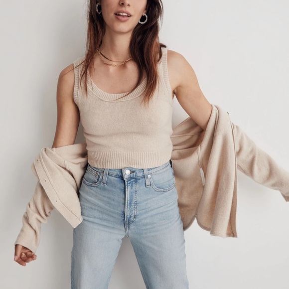 Madewell x DONNI Cashmere Merino Sweater vest in crop top cream size Small NWOT - Picture 1 of 8